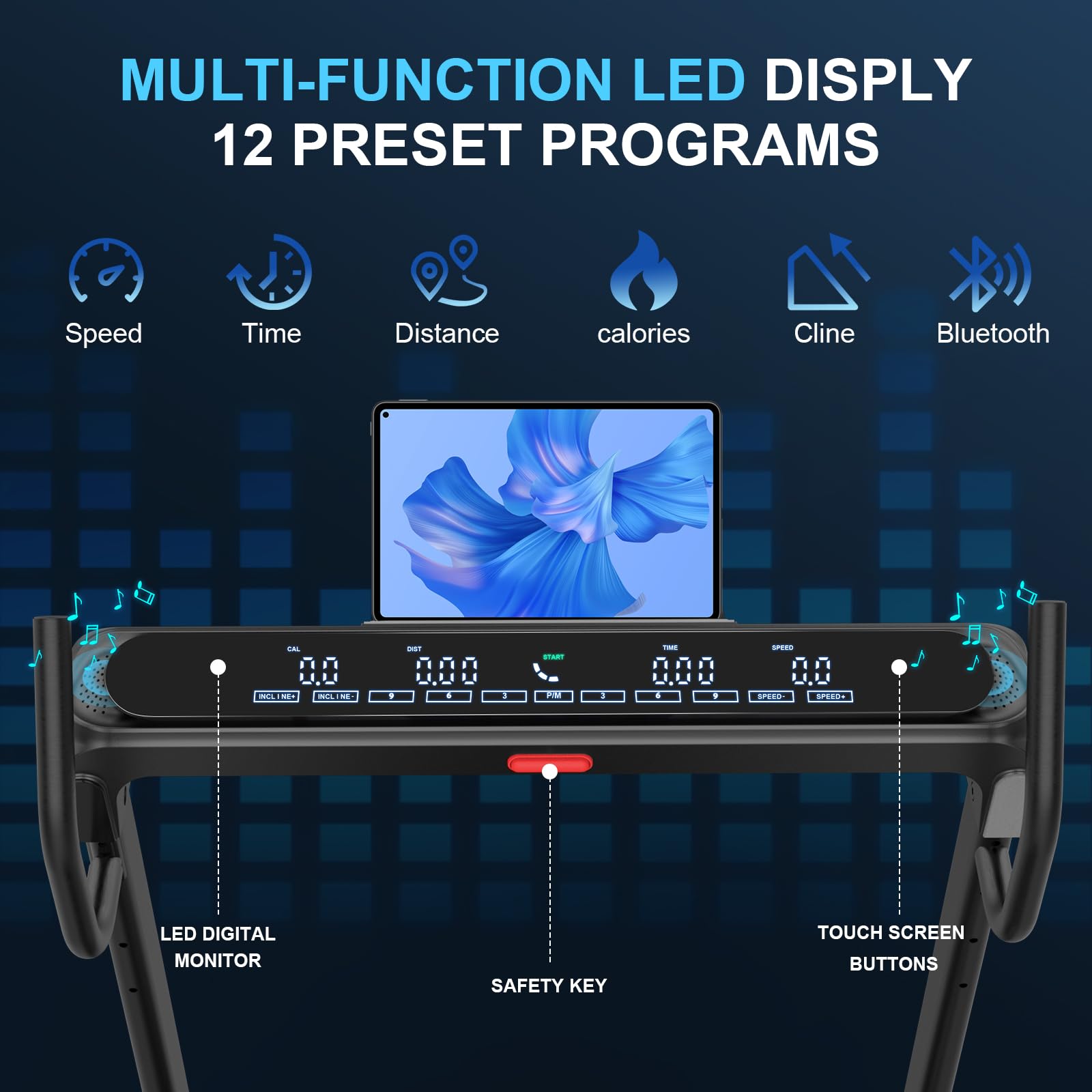Decorcn Folding Treadmill for Home, 4.5HP, 20 Auto Incline, 1km/h-16km/h, 150KG limited, Running Machine for Heavy People with LED, Bluetooth Speakers, Silent Walking Pad