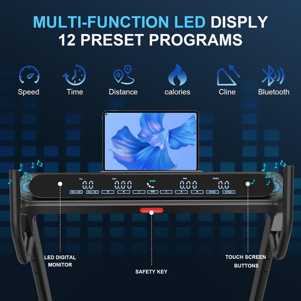 Decorcn Folding Treadmill for Home, 4.5HP, 20 Auto Incline, 1km/h-16km/h, 150KG limited, Running Machine for Heavy People with LED, Bluetooth Speakers, Silent Walking Pad