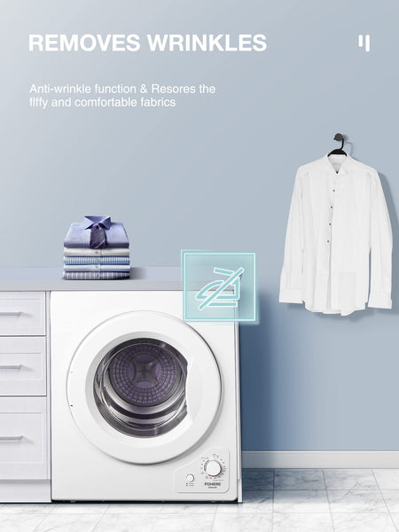 4KG Small Vented Dryer with Sensor Dry, FOHERE 1200W Compact Tumble Dryer with Stainless Steel Tub, Control Panel Downside Easy Control for 5 Automatic Drying Modes, White
