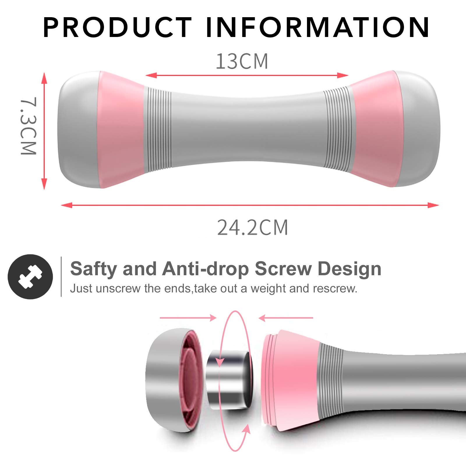 VAZILLIO Adjustable Dumbbell Set 2KG Pair,3-IN-1 Weights Dumbbells set for Women GYM Exercise Workout Fitness Pilates, Non-Slip Neoprene Handle