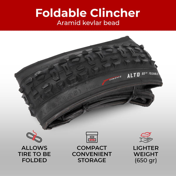 Fincci Pair 26 Inch Bike Tyres - Pair Foldable Mountain Bike Tyres 26 x 1.95-60 TPI Bicycle Tires 50-559 for MTB, Road, Cross, Country Bicycle