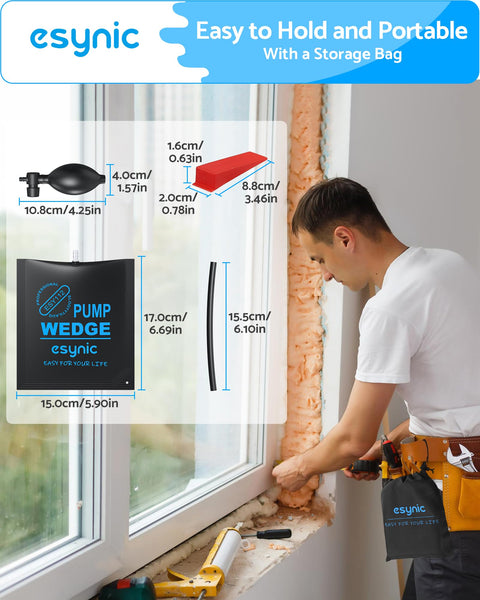 eSynic 3Pack Air Wedge Pump up Bag Inflatable Wedge Winbags Smooth TPU Air Bags for Lifting Door Air Wedge Door Lifter Pump Load-Bearing 297 Pounds/134KG with 4 Plastic Wedges-Blue