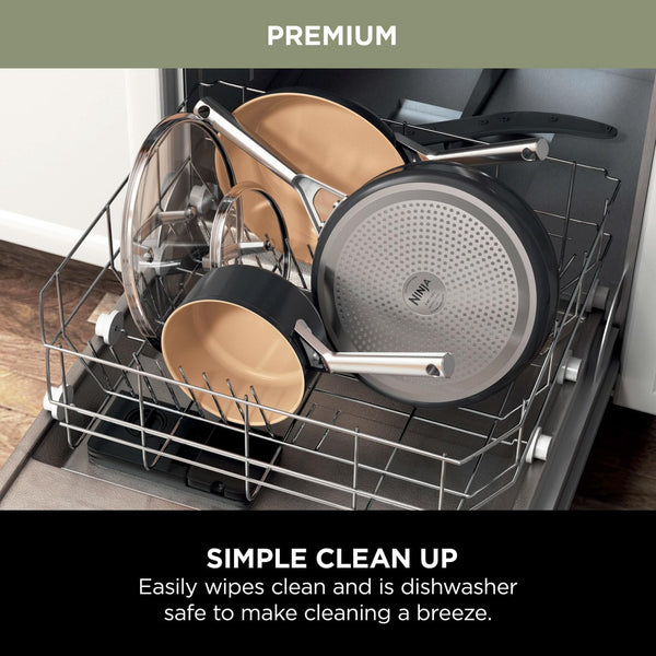 Ninja Extended Life 28cm Ceramic Frying Pan, Non-Stick (No PFAs, PFOAs, Lead or Cadmium), Induction Compatible, Stainless Steel Handle, Oven Safe to 285°C, Grey & Terracotta, CW90028EUUKDB