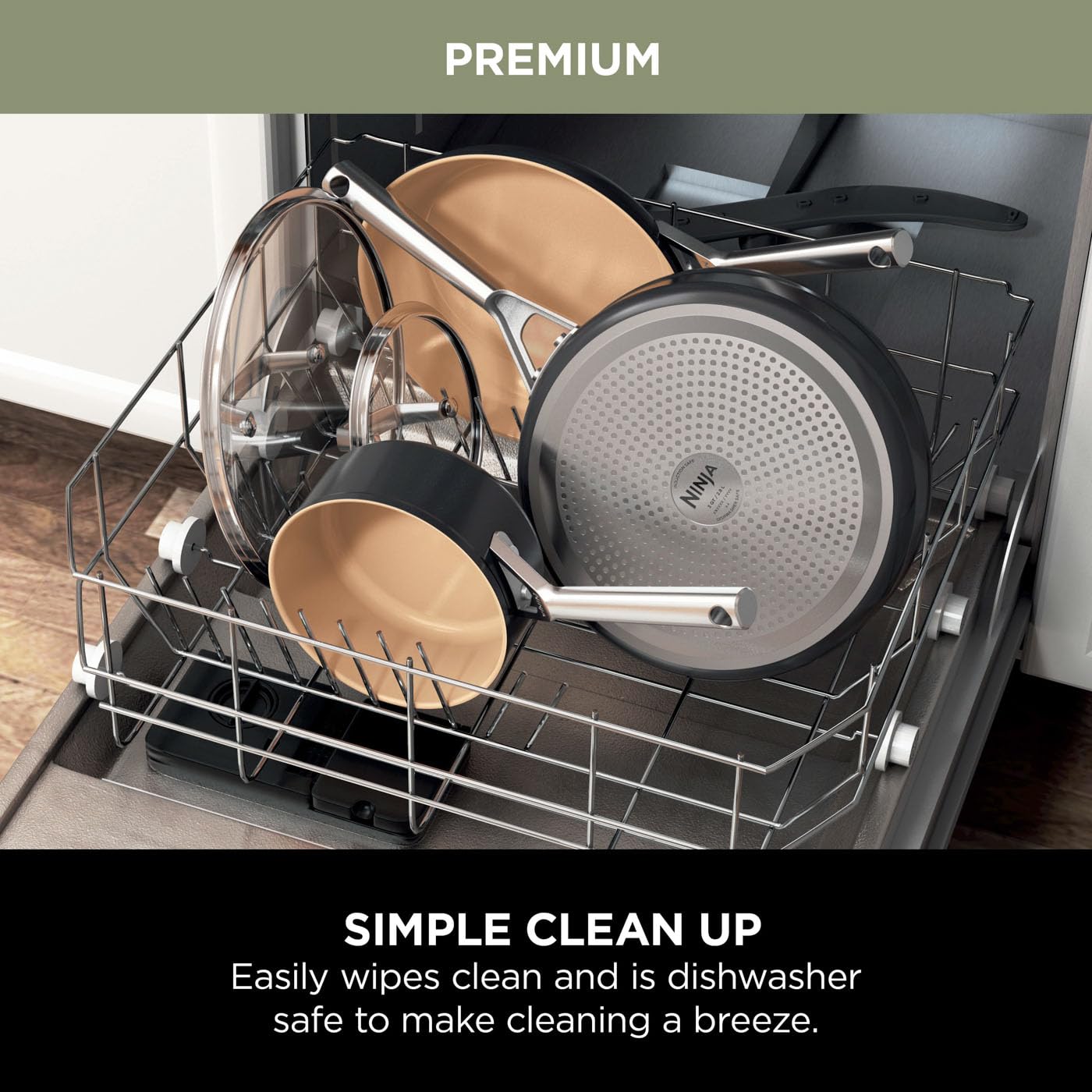 Ninja Extended Life 28cm Ceramic Frying Pan, Non-Stick (No PFAs, PFOAs, Lead or Cadmium), Induction Compatible, Stainless Steel Handle, Oven Safe to 285°C, Grey & Terracotta, CW90028EUUKDB