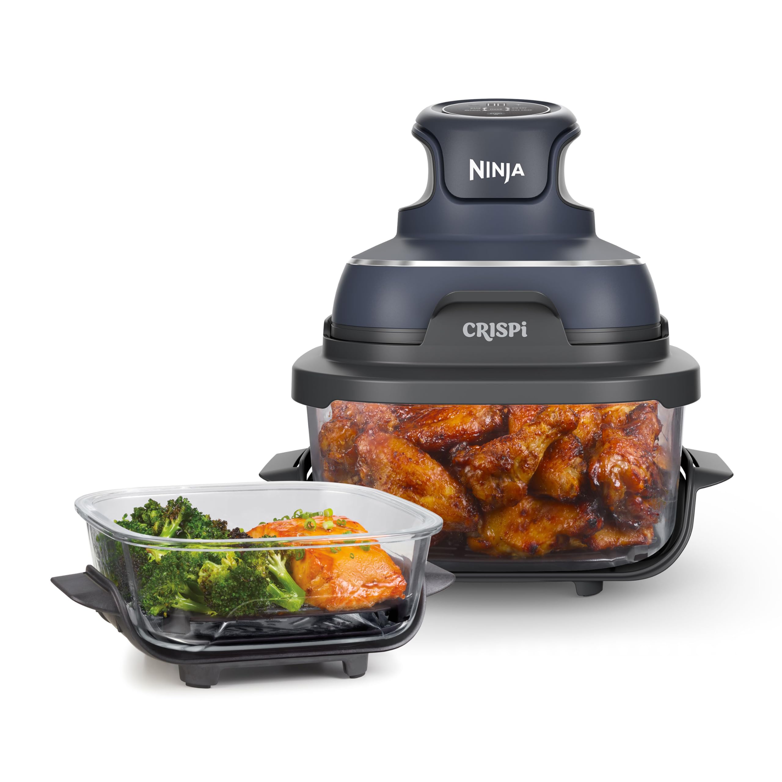 Ninja CRISPi Portable Air Fryer, 3.8L, 4-in-1: Air Fry, Roast, Keep Warm, Recrisp, Space Saving Compact Design, 2x Removable Glass Containers & Lids, 1700W, Cyber Space Blue FN101UKGY