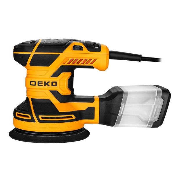 DEKOPRO Random Orbit Sander 300W with 16Pcs Sandpapers, 6 Variable Speed 14000RPM, 125MM Hand Electric Tool, High Performance Dust Collection System, Fit for Woodworking/Sanding