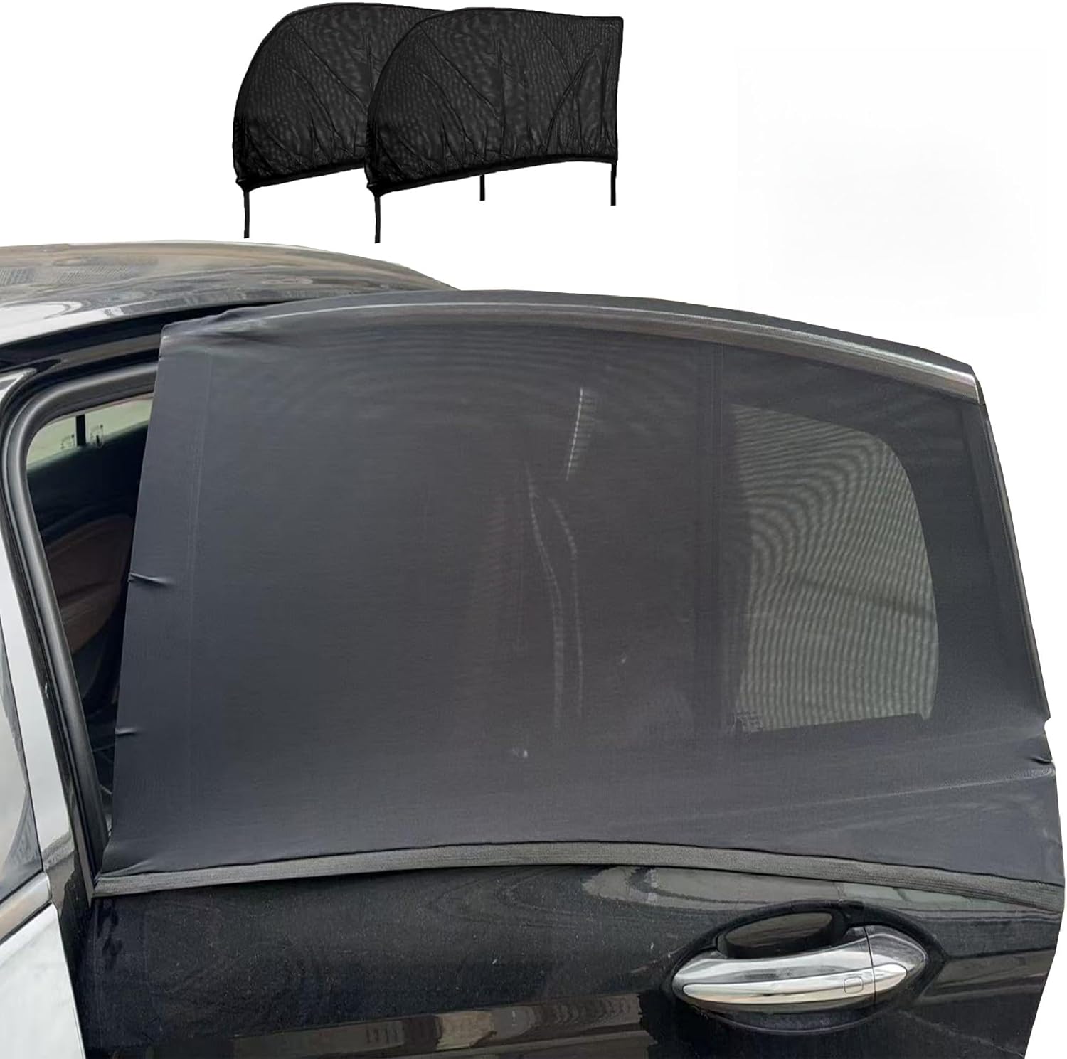 Car Front Window Shades, OUTTDID 2 Pack Side Window Sun Shades, Car Heat and UV Protection Stretchy Mosquito Net Cover Fit Cars SUVs - Up to 80x126cm