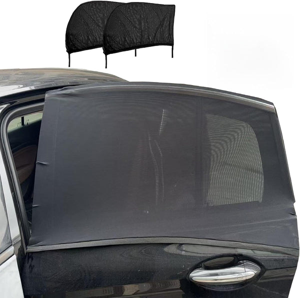 Car Front Window Shades, OUTTDID 2 Pack Side Window Sun Shades, Car Heat and UV Protection Stretchy Mosquito Net Cover Fit Cars SUVs - Up to 80x126cm