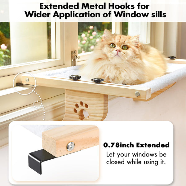 AMOSIJOY Cat Sill Window Perch Sturdy Cat Hammock Window Seat with Wood & Metal Frame for Large Cats, Easy to Adjust Cat Bed for Windowsill, Bedside,