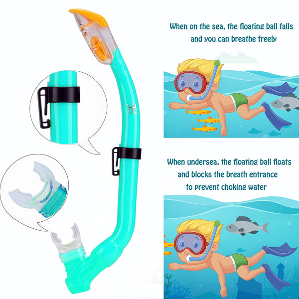 Kids Mask Snorkeling Set with Fins Anti Leak Snorkeling Gear for Kids with Adjustable Flippers, Youth Junior Full Dry Snorkel Set Swimming Goggles