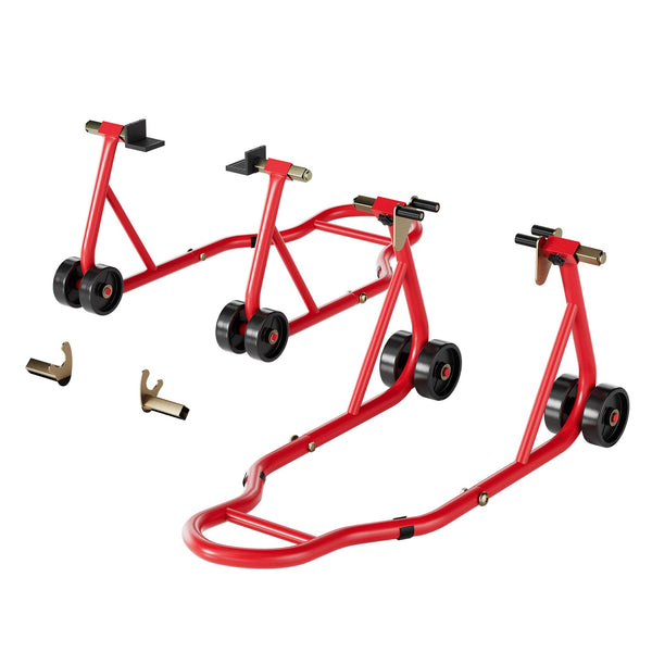 SPECSTAR Motorcycle Paddock Stand Combo 400kg Capacity Front and Rear Wheel Lift with U & L Fork Adjustable Swingarm Spool Stands for Motorbike Garage Repair Use Scissor Stand with 4 Wheels