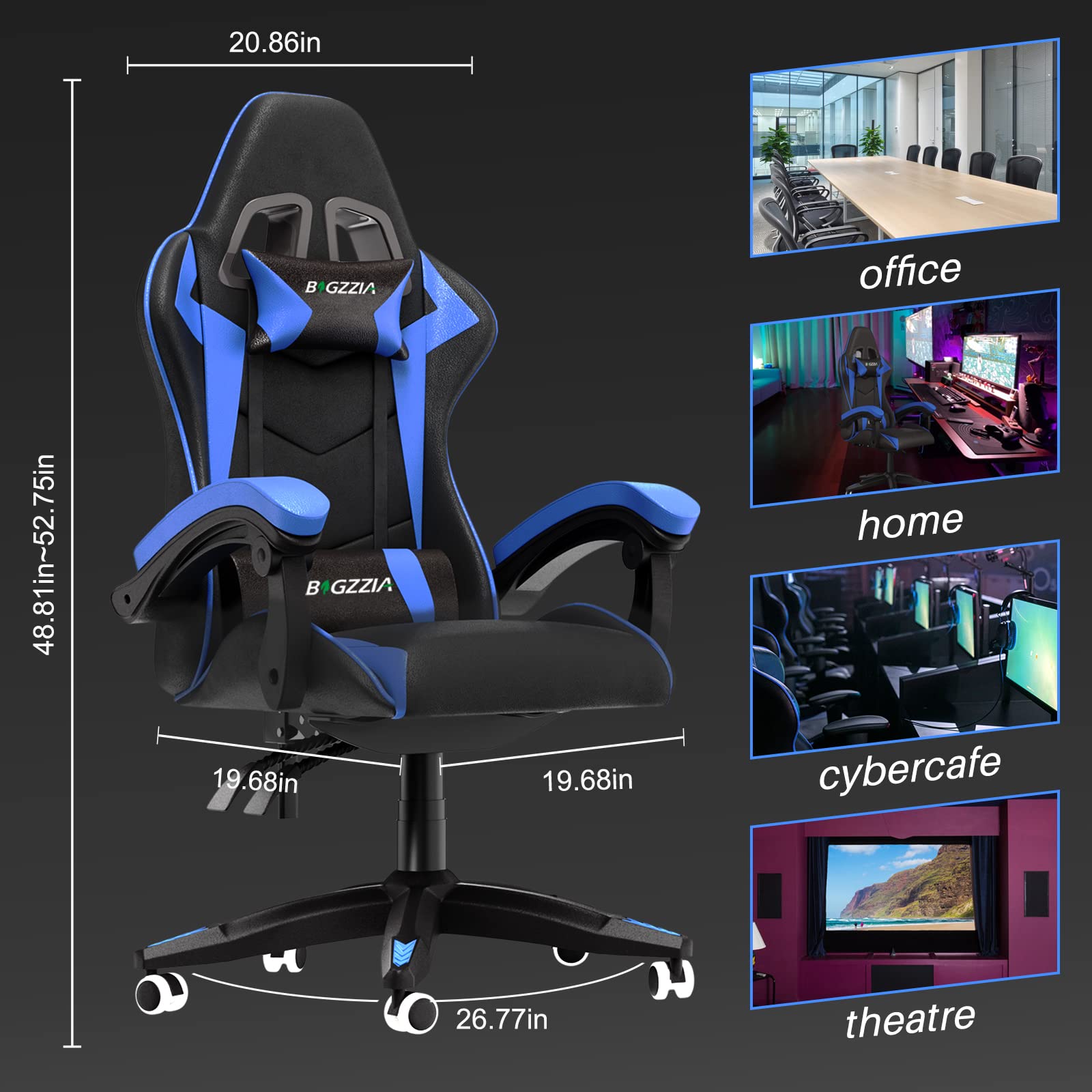 bigzzia Ergonomic Gaming Chair - Gamer Chairs with Lumbar Cushion + Headrest, Height-Adjustable Office & Computer Chair for Adults (without footrest, White)