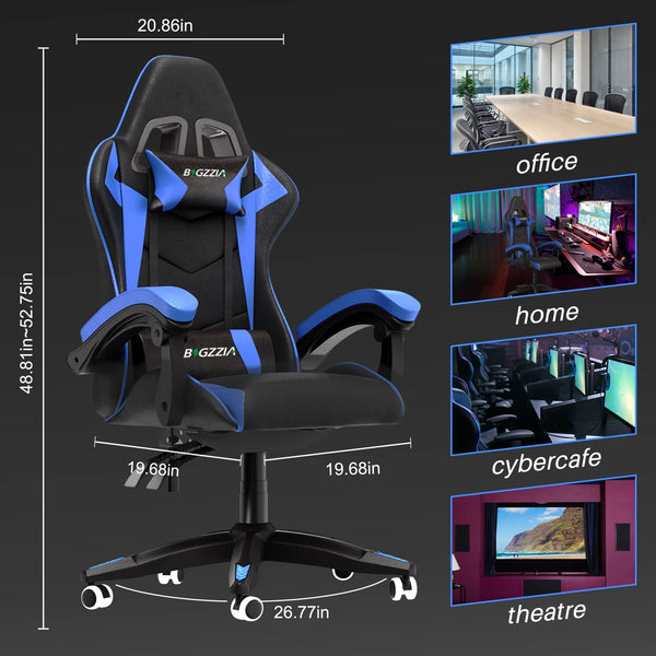 bigzzia Ergonomic Gaming Chair - Gamer Chairs with Lumbar Cushion + Headrest, Height-Adjustable Office & Computer Chair for Adults (without footrest, White)