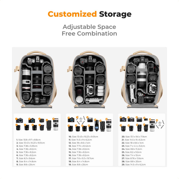 K&F Concept Camera Backpack,Hardshell DSLR Photography Camera Bag with 15-15.6 Inch Laptop Compartment Waterproof Camera Case Compatible for Canon/Nikon/Sony/DJI Mavic Drone