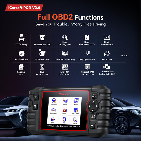 iCarsoft POR V3.0 Scanner for Porsche, 27 Reset Services OBD2 Scanner Code Reader, OIL/BLD/EPB/SAS/BMS/ETC/INJ/DP-F/TPMS Reset, 4-in-1 Graph Data, Bi-Directional Test, Lifetime F-ree Update