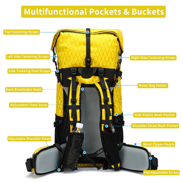 POWER KING 40L Expandable TO 50L Hiking Backpack,Upgraded X-PAC Scratch-proof Lightweight Large Rucksack for Mens Women, Outdoor Roll Top Camping Packsack, Fit for 15.6'' Laptop