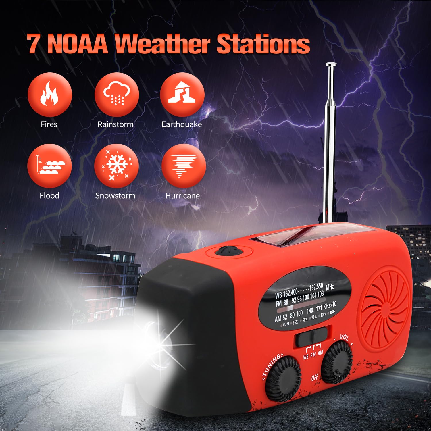 iRonsnow Solar Emergency Hand Crank Weather Radio, Portable Self Powered NOAA AM/FM Radios with SOS Alarm LED Flashlight 2000mAh Smart Phone USB Charger for Camping (Red)