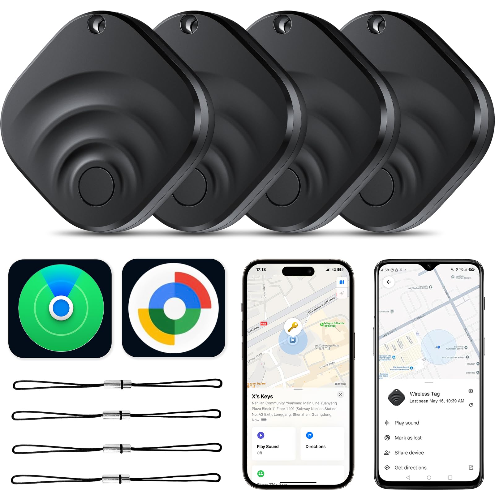 Smart Air Tracker Tag 2 Pack for iOS or Android, 2 in 1 Bluetooth tracker Tag Works on Google and Apple's "Find My" app, 2 Years of Use, IP67 Waterproof Key Finder/Item Finder/Luggage Tracker[Tagigo]