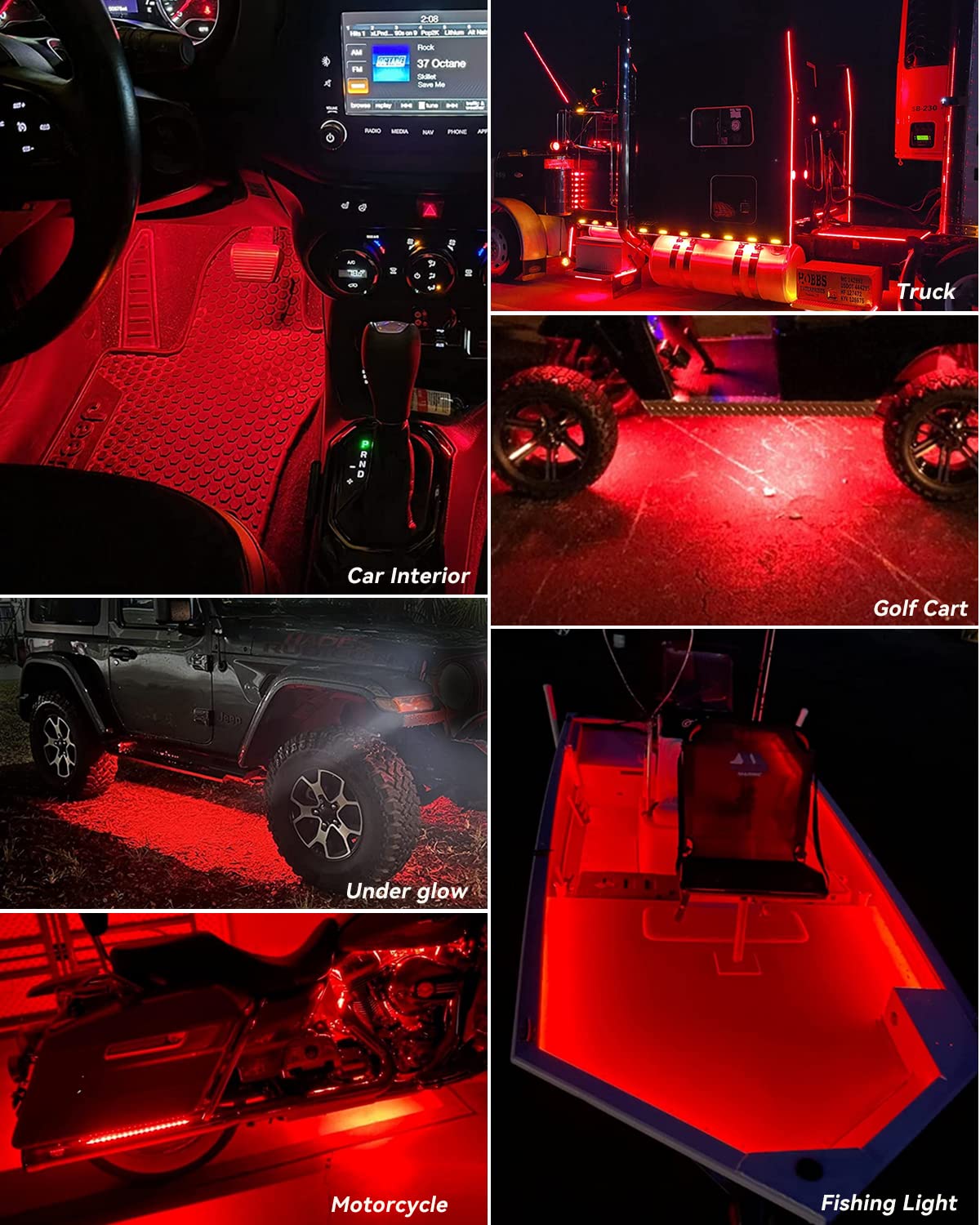 Motorbike Underglow 12V Led Strip Lights Neon Interior Car Lights Connectable Red Led Light Strips 12V for Cars Interior Lights Boat Marine Trucks 4Pack(60cm/24" Red)