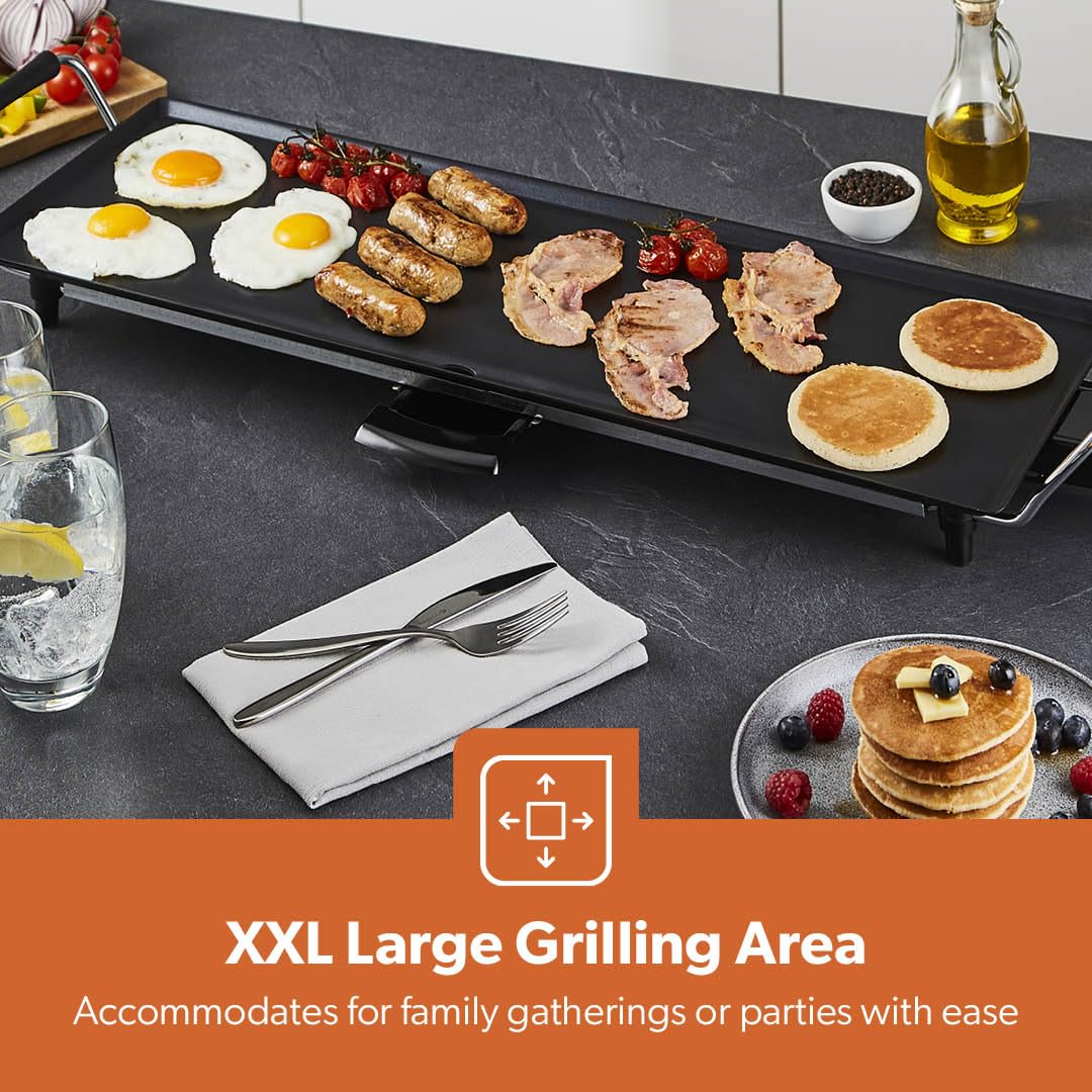 GEEPAS Teppanyaki Grill – Smokeless, Non-Stick, Adjustable Temperature - Easy-To-Clean, Removable Grease Tray, detachable cord – Indoor BBQ, Large Cooking Surface for Pancakes, Barbecue, Eggs and More