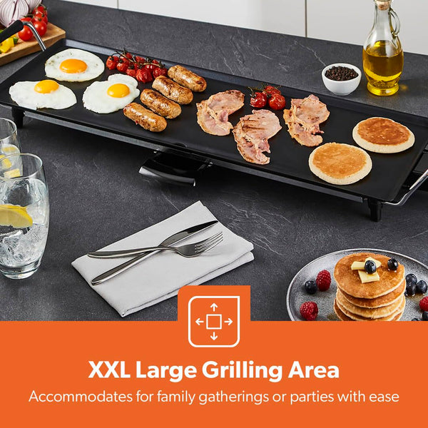 GEEPAS Teppanyaki Grill – Smokeless, Non-Stick, Adjustable Temperature - Easy-To-Clean, Removable Grease Tray, detachable cord – Indoor BBQ, Large Cooking Surface for Pancakes, Barbecue, Eggs and More