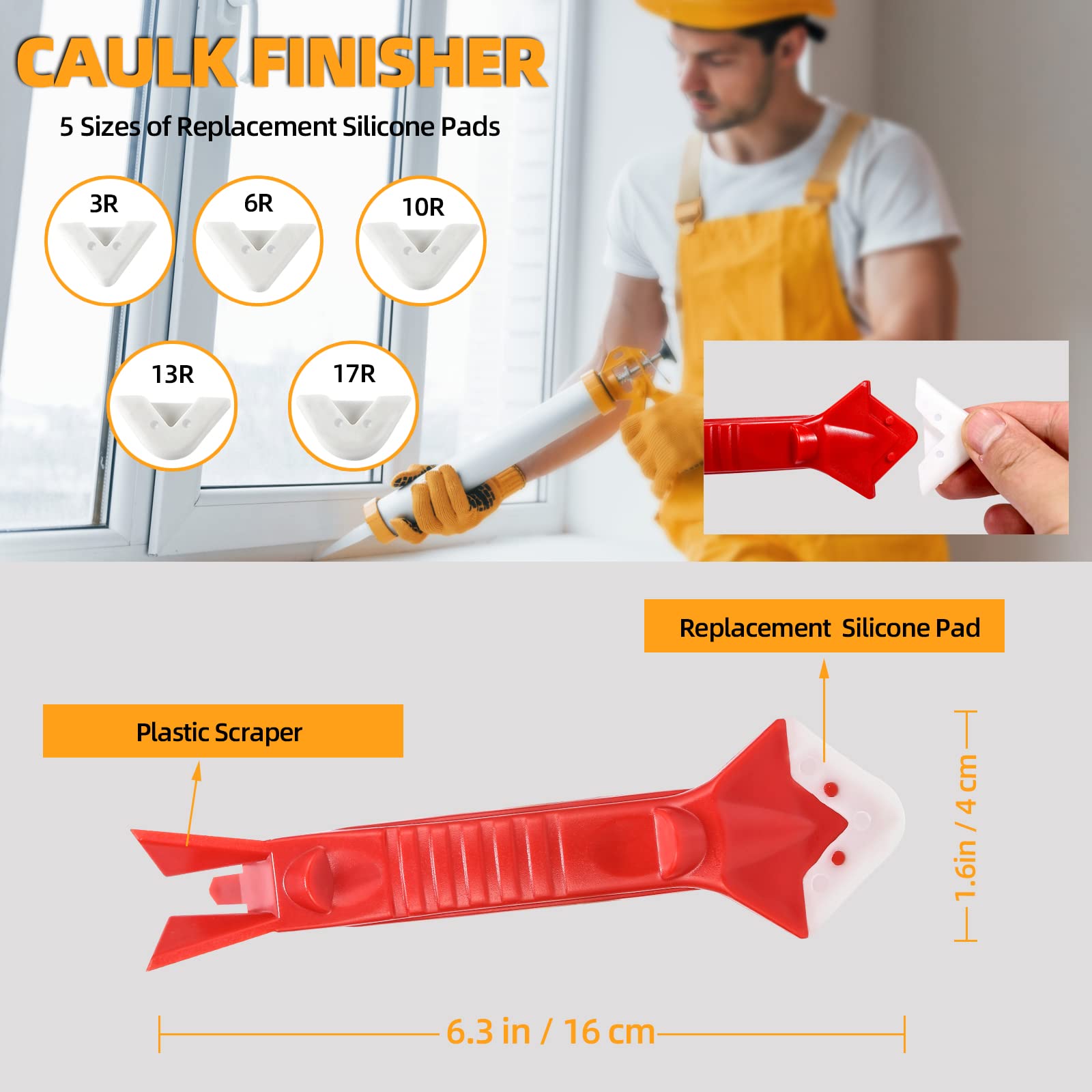iLitLuk Drip-Free Caulking Gun Ratchet Rod Caulk Gun Applicator 15:1 Thrust Ratio Labor-Saving Lightweight Nylon Frame Cartridge Gun for 10oz/300ml Standard Caulk Tubes with Silicone Finishing Tools