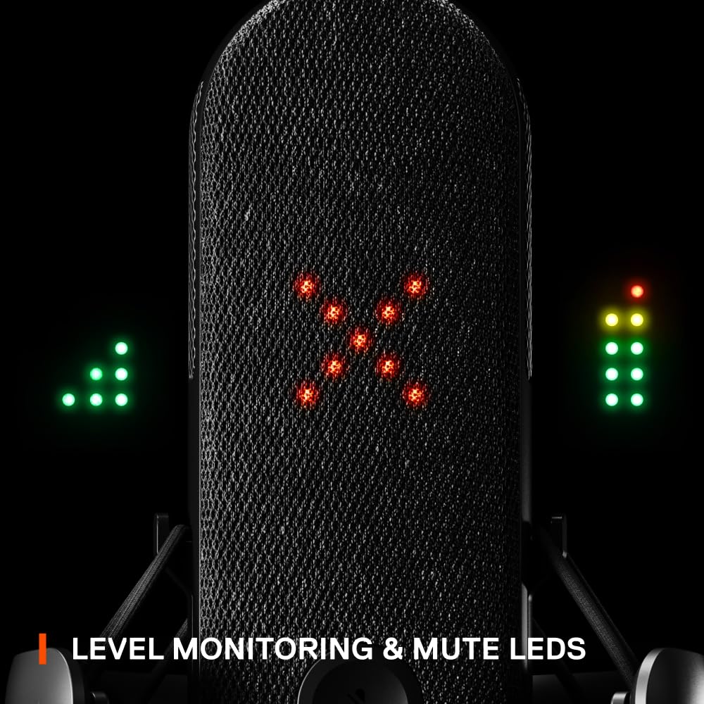 SteelSeries Alias USB Mic for PC — 3x Bigger Capsule for Gaming, Streaming and Podcasting — Sonar for Streamers Audio Software — AI Noise Cancelling — LED Mute & Level Monitoring — Shock Mount - Black