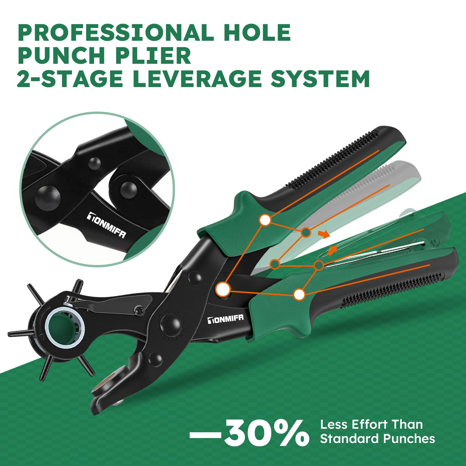 Professional Leather Hole Punch Plier - Tonmifr Heavy Duty 6 Sizes Belt & Watch Band Hole Puncher Tool, Leather Craft Tool for Belts, Handbags, Straps, Precision Ground Punches with Non-Slip Grips