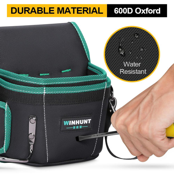 WINHUNT Tool Belt Pouch, Electrician Pouch 18 Pocket with Adjustable Nylon Belt 15x4x22cm Black (18 Pockets)