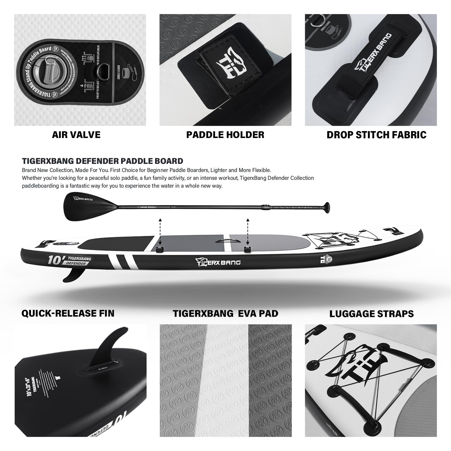 TIGERXBANG Stand Up Paddle Boards 10'6" x 32" x 6"丨10' x 31" x 6" with Premium SUP Board Accessories, Inflatable Paddle Boards for Adults/Kids Stand Up PaddleBoarding