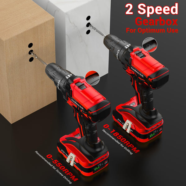 LEEIKOO Cordless Drill, 21V Electric Drill 42N.m with 2.0Ah Battery, Combi Set 10mm Chuck, 2 Speeds, 18+1 Torque, LED Light, 20pcs Drill Set for Garden DIY Project, Grey