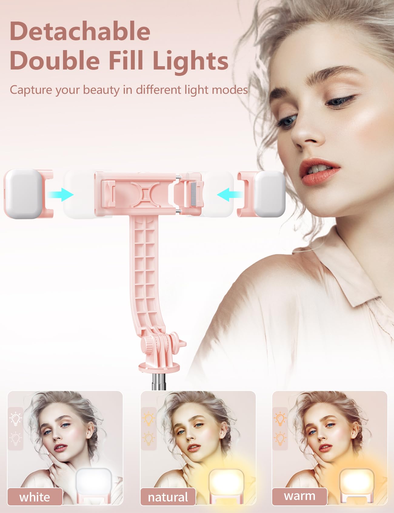 Selfie Stick Tripod with 2 Fill Lights, 45'' Extra Long Phone Tripod with Detachable Remote, Compatible with iPhone, Samsung, Smartphones