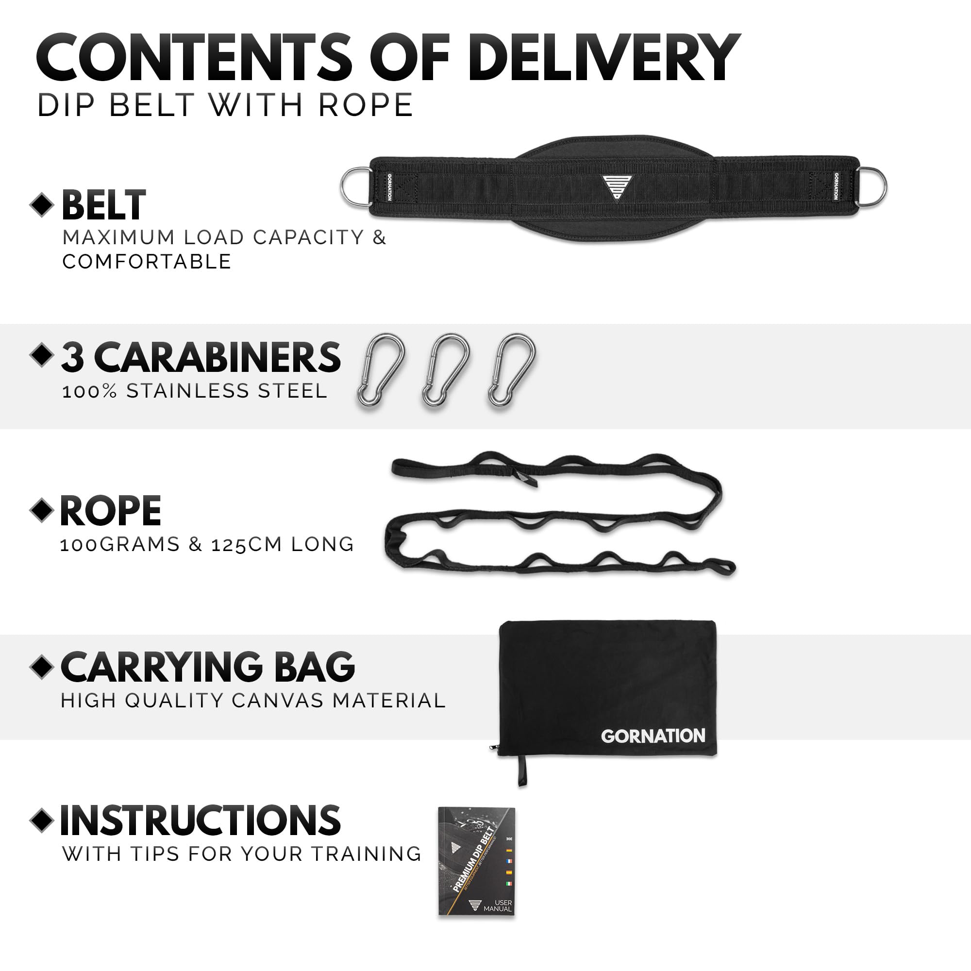 GORNATION Weight Lifting Belt, Dip Belt with Stainless Steel Chain/Rope for Calisthenics, Bodybuilding & Fitness, Gym Belt, Adjustable Weight Belt