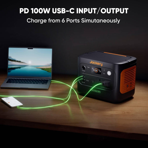 Jackery Explorer 1000V2 Portable Power Station (2024 New) + 2x 100W Solar Panels + 5M Extension Cable, 1070Wh LiFePO4, 1500W AC & 100W USB-C Output, 1-Hour Fast Charge