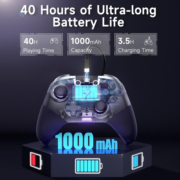 EasySMX Wireless Controller PC, X10 Bluetooth Game Controller Gaming Gamepad Joystick PC Windows Android TV ios Switch, Replacable Faceplate/Hall Effect Joysticks&Triggers,mechanical,40 Hours