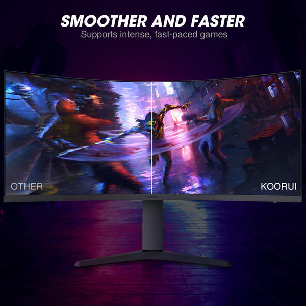KOORUI 34 Inch Ultrawide Curved Gaming Monitor, 165Hz, WQHD 1440P, 1000R, MPRT 1MS, HDR 400, 2x HDMI 2.0, 1x DisplayPort 1.4, AdaptiveSync, Tilt/Height Adjustable, Black
