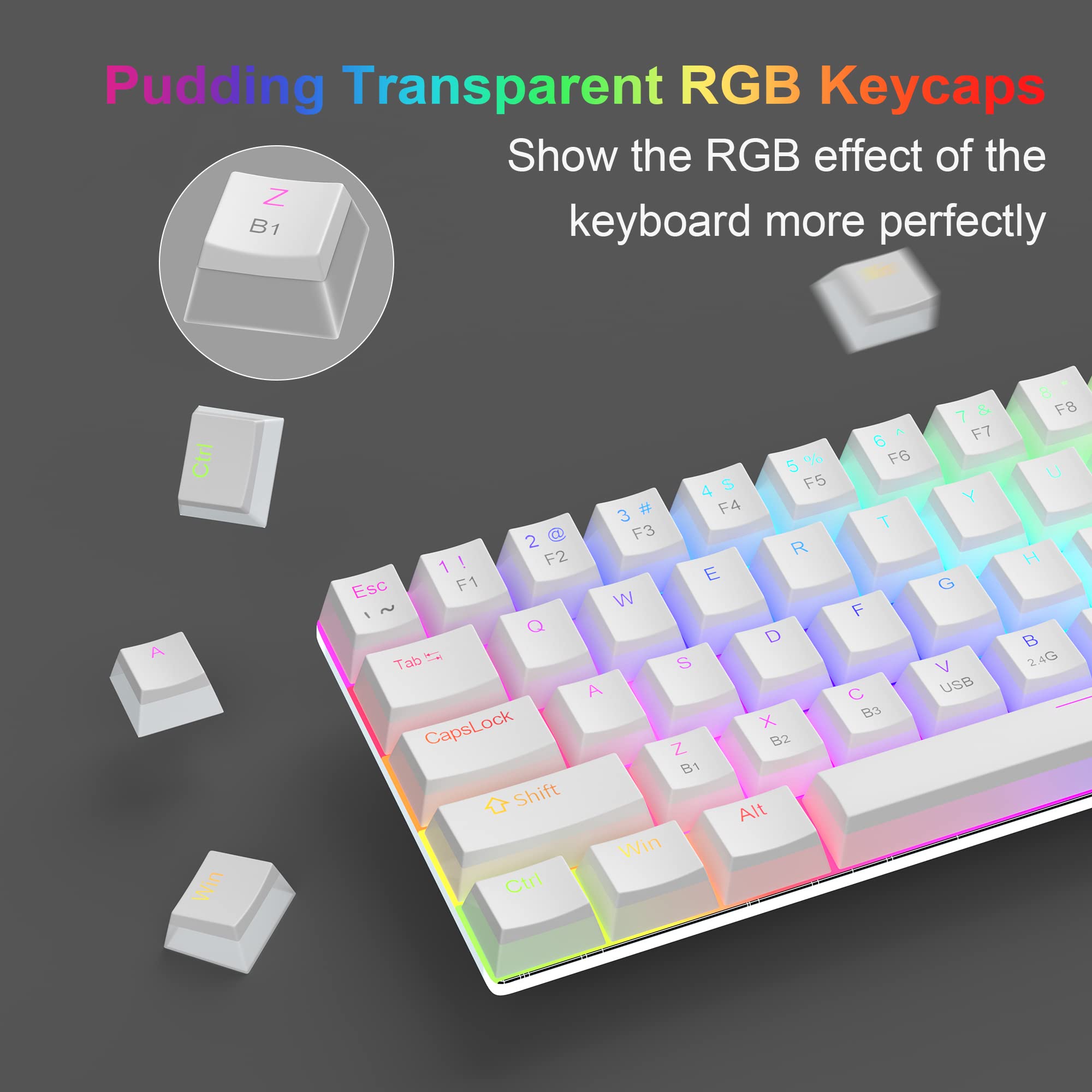 MageGee Portable 60% Gaming Mechanical Keyboard, Minimalist MK-Box Ice Blue Backlit Compact 68 Keys Wired Office Keyboard with Red Switch for Windows Laptop PC Mac Convenient(Gray & White)