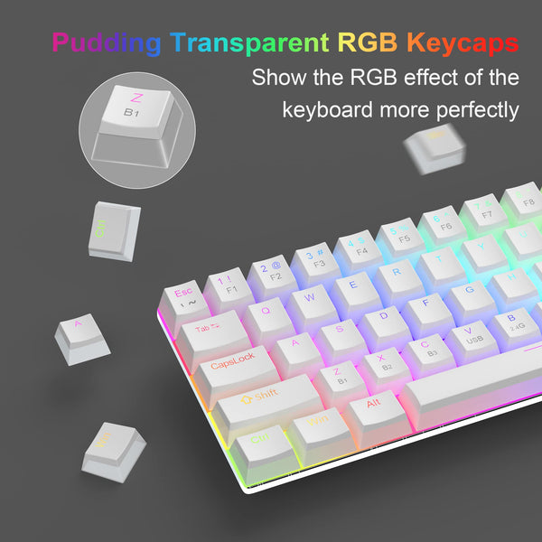 MageGee Portable 60% Gaming Mechanical Keyboard, Minimalist MK-Box Ice Blue Backlit Compact 68 Keys Wired Office Keyboard with Red Switch for Windows Laptop PC Mac Convenient(Gray & White)