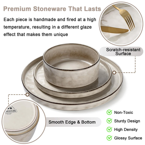 Homikit Dinner Sets for 6 People, 18-Piece Dinnerware Reactive Glaze Stoneware Set, Round Plates and Bowls for Home Kitchen, Chip & Scratch Resistant,