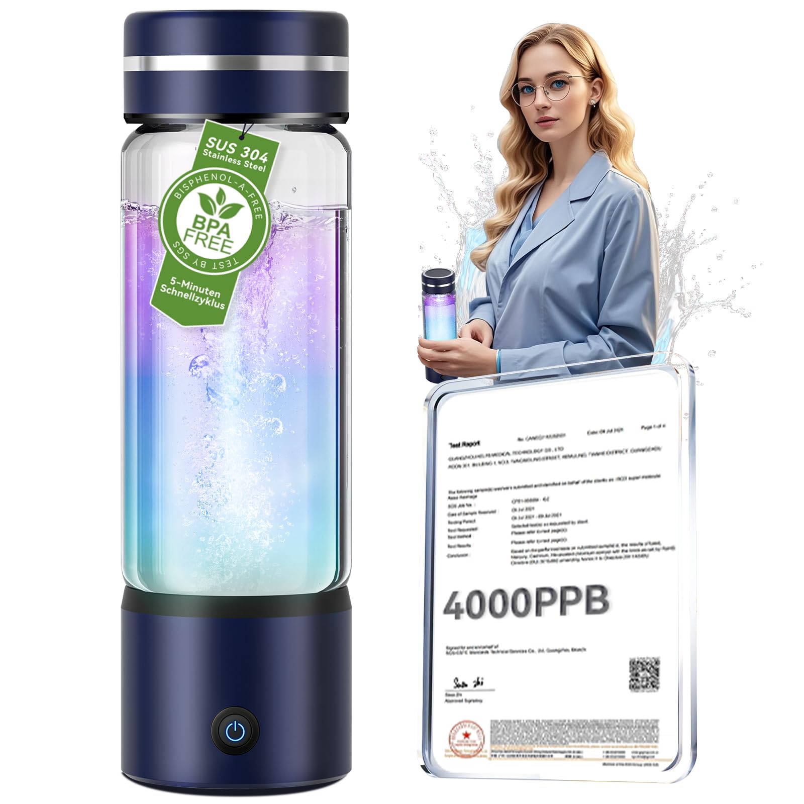 Upgrade 3-in-1 Hydrogen Water Bottle Generator - Industry TOP - 24-Hour Hydrogen Lock | 0 Chlorine & 0 Ozone | 100% Leak-Proof Seal, Hydrogen Water Bottle Generator