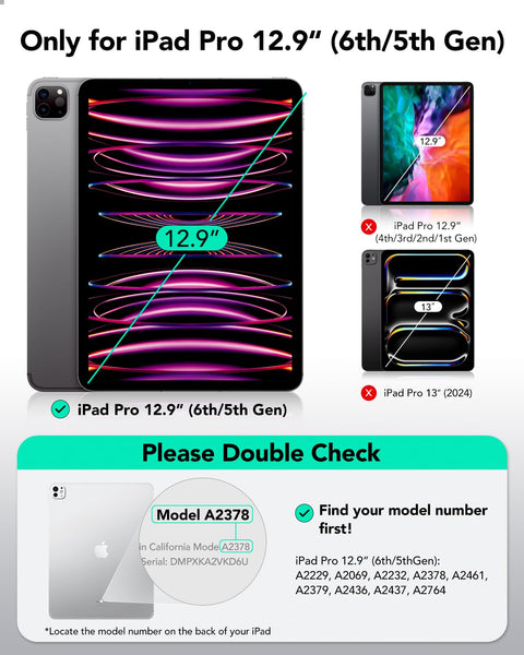 ESR for iPad Pro 12.9 Case (6th/5th Generation, 2022/2021), Removable Magnetic Cover, Adjustable Portrait/Landscape Stand with Raised Display View, 9 Standing Angles, Shift Series, Black