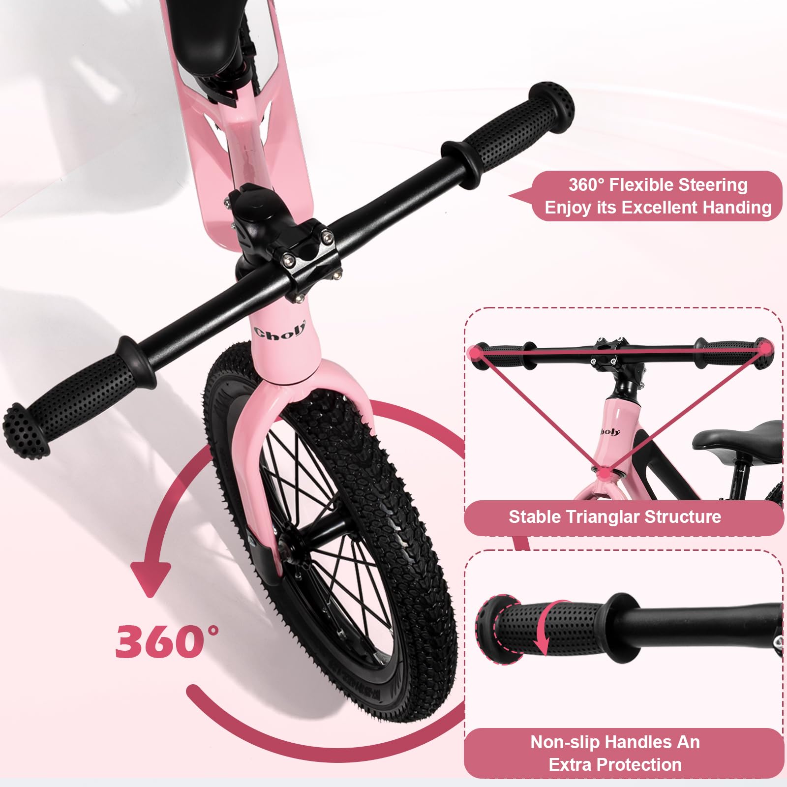 CHOLY 14 Inch Balance Bike for 3,4,5,6 Year Old Boys Girls, No Pedal Kids Bike with Adjustable Seat, Air Tires and Magnesium Alloy Frame, Lightweight Children's Traing Bicycle