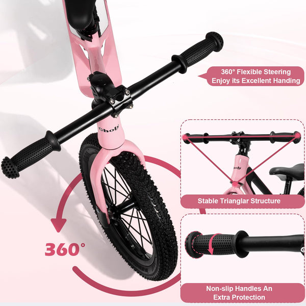 CHOLY 14 Inch Balance Bike for 3,4,5,6 Year Old Boys Girls, No Pedal Kids Bike with Adjustable Seat, Air Tires and Magnesium Alloy Frame, Lightweight Children's Traing Bicycle