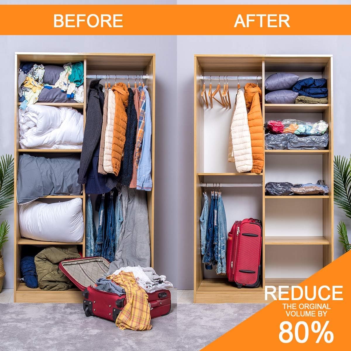 GONGSHI Vacuum Storage Bags (3 x Jumbo, 3 x Large, 3 x Medium, 3 x Small), Space Saver Sealer Compression Bags with Travel Hand Pump