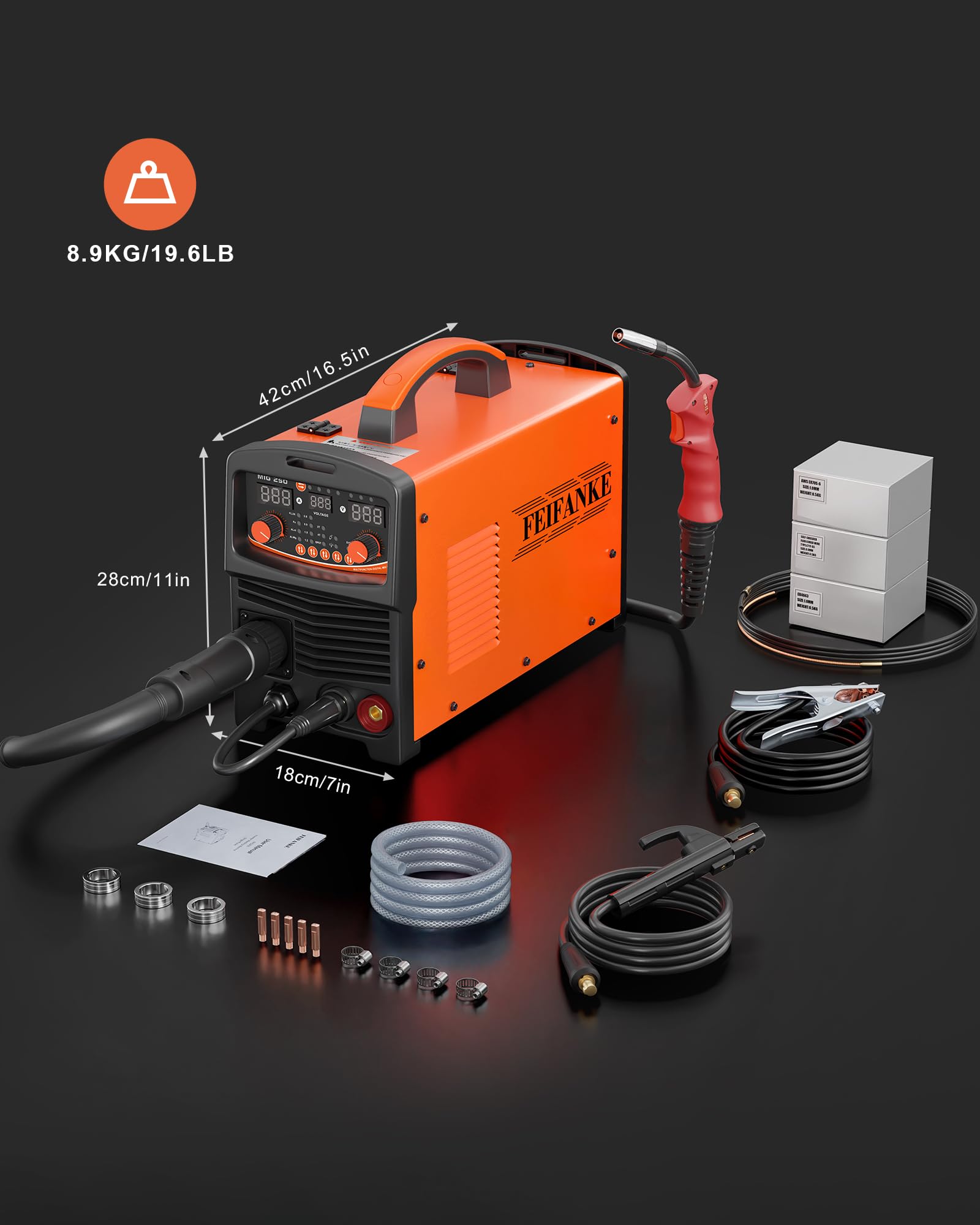 FEIFANKE MIG Welders 240V 250A 6 in 1 Without Gas MIG/Gas MIG/MMA/Lift TIG/Spot Welding/Single Pulse MIG Welding Machine IGBT Inverter Gasless MIG Welders with Fast Wire Feed Gas Test