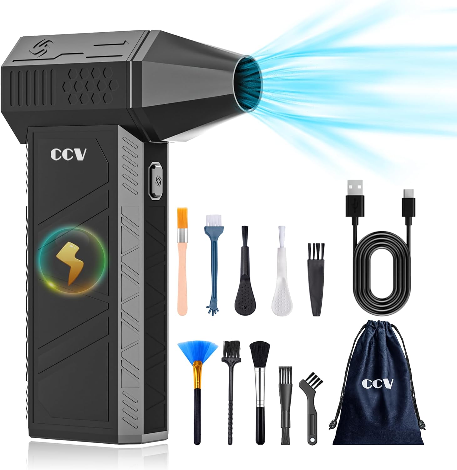 Compressed Air Duster - 150000RPM Electric Air Duster for Cleaning Keyboard&PC 3 Gears Adjustable Rechargeable Cordless Jet Dry Blower Air Blower for Car and Home (F33-Black-UK)