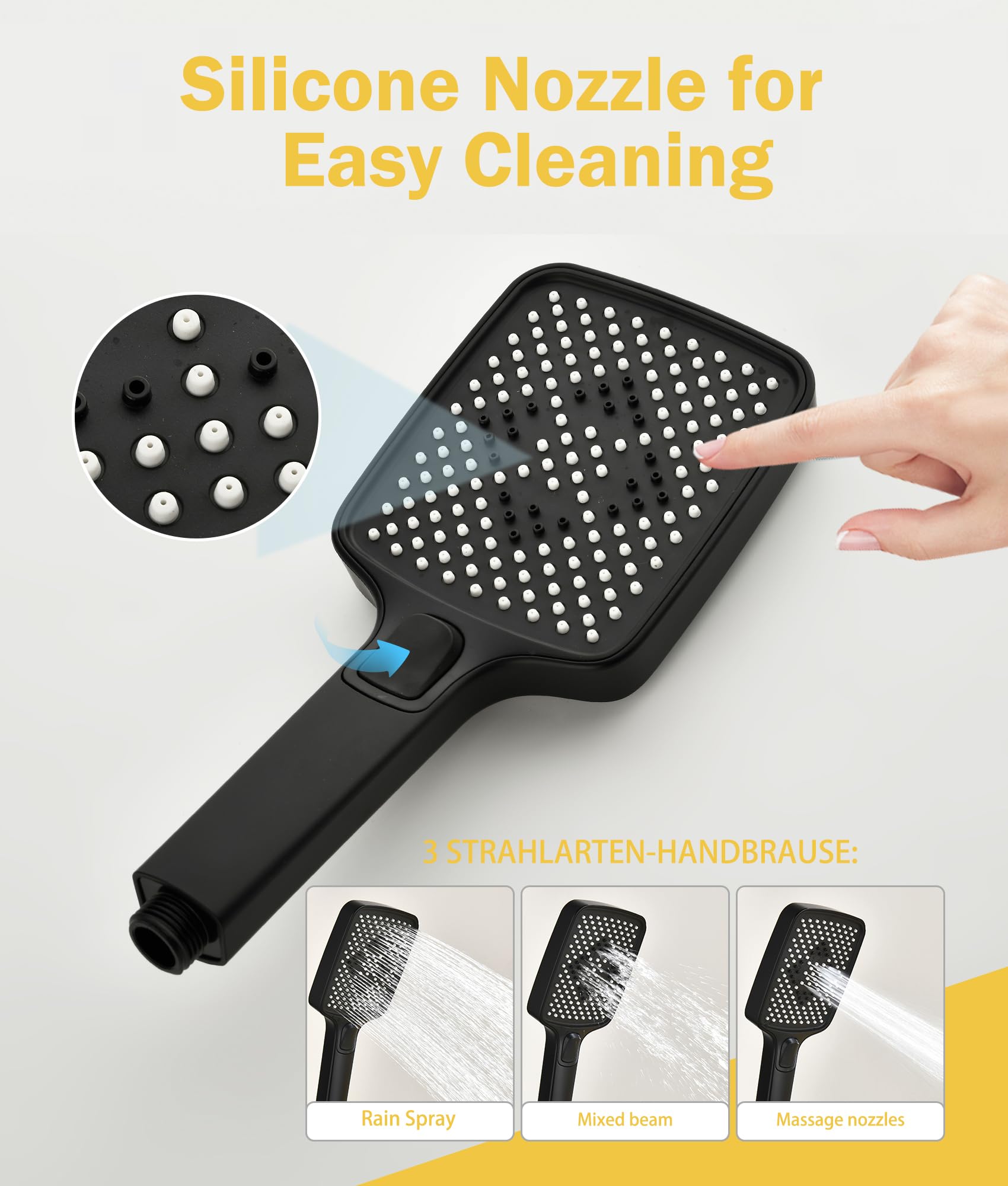 Thermostatic Shower Mixer Set,38°C Thermostatic Shower System with Rainfall Shower Head,3-Mode Handheld Shower,Adjustable Height Stainless Steel Shower Set (Black)