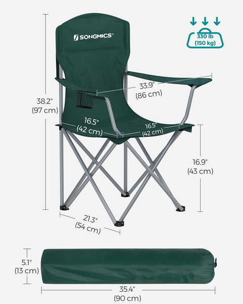 SONGMICS Set of 2 Folding Chairs, Camping Chairs, Comfortable Heavy Duty Structure, Max. Load 150 kg, with Drink Holder, Outdoor Chair