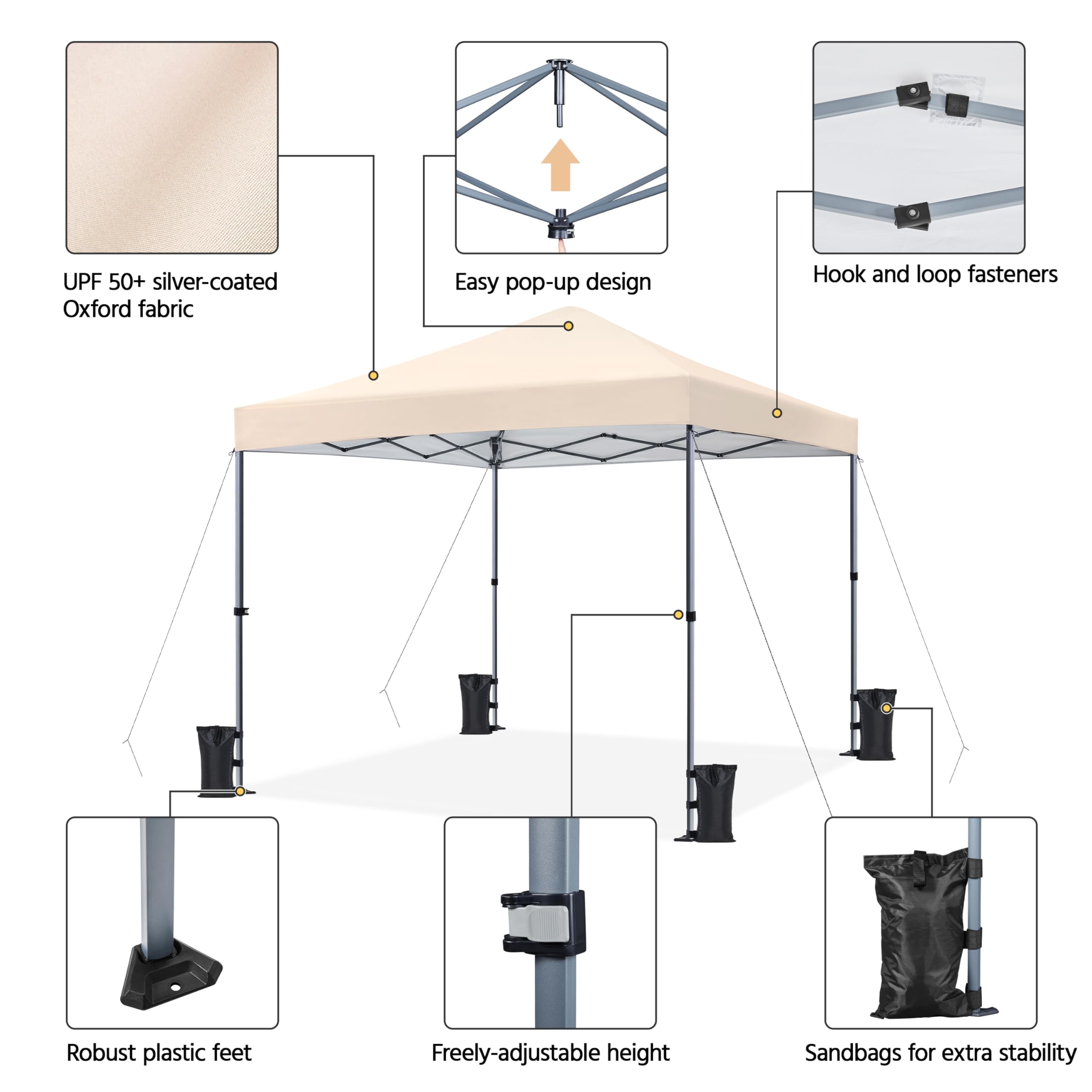 Yaheetech Pop Up Gazebo, 3x3m Easy One Person Setup Instant Shelter, Waterproof Garden Patio Canopy with 4 Sandbags, 4 Ropes & 8 Stakes, Wheeled Bag, Steel Frame, Adjustable Height - Beige