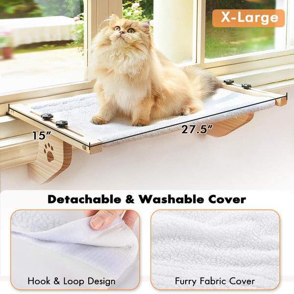 AMOSIJOY Cat Sill Window Perch Sturdy Cat Hammock Window Seat with Wood & Metal Frame for Large Cats, Easy to Adjust Cat Bed for Windowsill, Bedside,